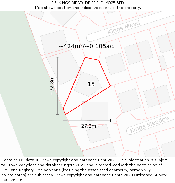 15, KINGS MEAD, DRIFFIELD, YO25 5FD: Plot and title map