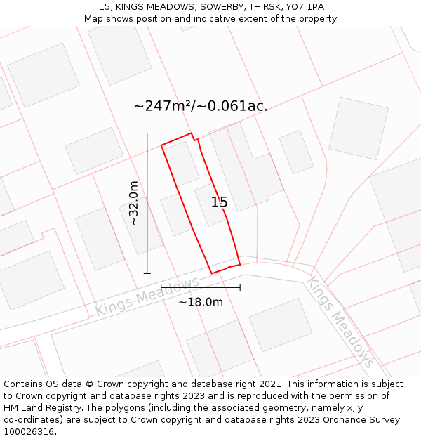15, KINGS MEADOWS, SOWERBY, THIRSK, YO7 1PA: Plot and title map