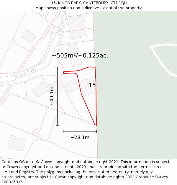 15, KINGS PARK, CANTERBURY, CT1 1QH: Plot and title map