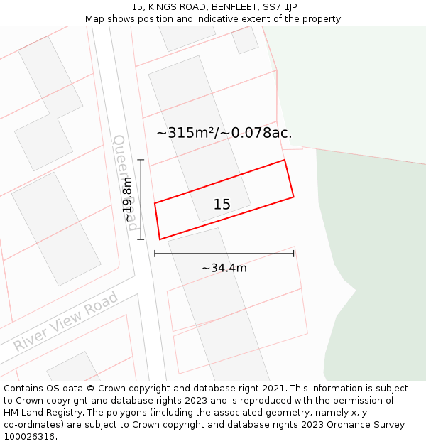 15, KINGS ROAD, BENFLEET, SS7 1JP: Plot and title map