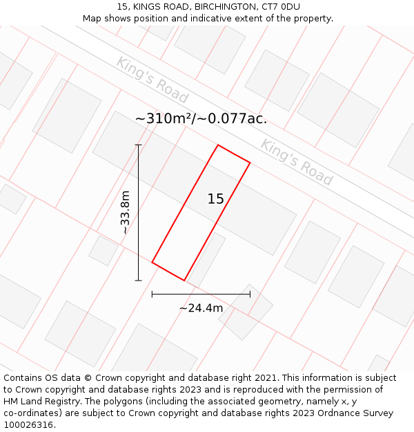 15, KINGS ROAD, BIRCHINGTON, CT7 0DU: Plot and title map