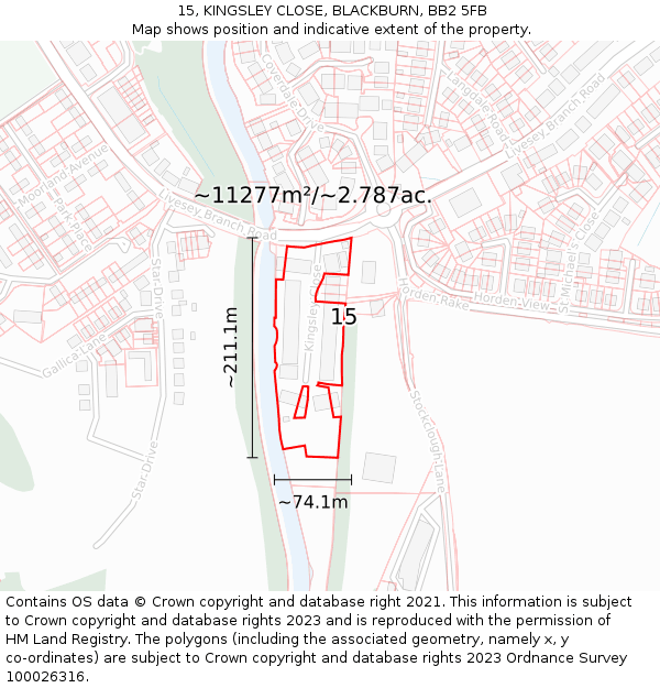 15, KINGSLEY CLOSE, BLACKBURN, BB2 5FB: Plot and title map