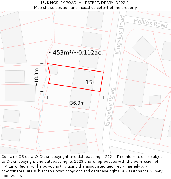 15, KINGSLEY ROAD, ALLESTREE, DERBY, DE22 2JL: Plot and title map