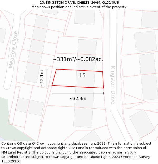 15, KINGSTON DRIVE, CHELTENHAM, GL51 0UB: Plot and title map