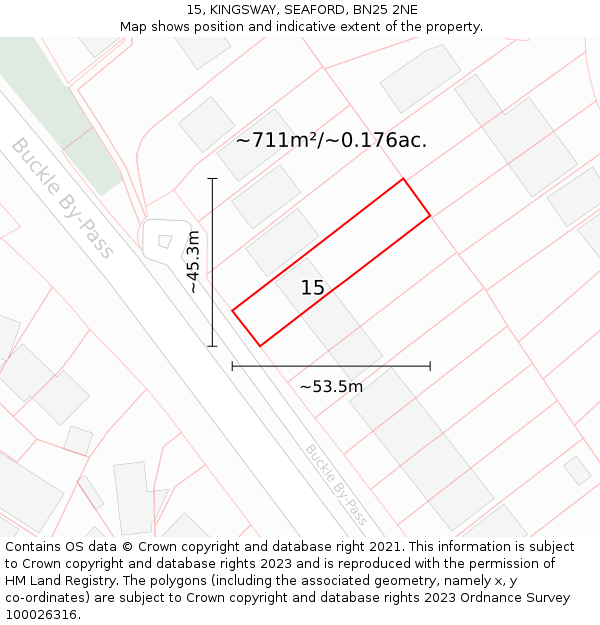 15, KINGSWAY, SEAFORD, BN25 2NE: Plot and title map