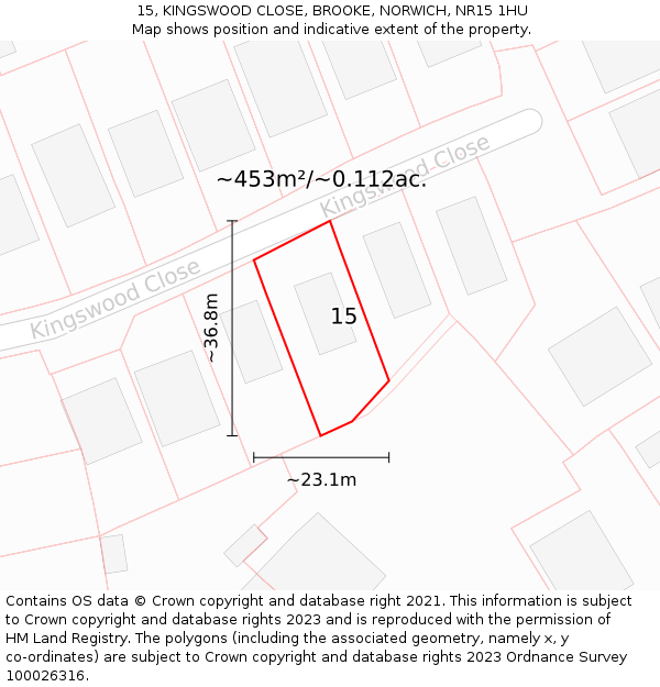 15, KINGSWOOD CLOSE, BROOKE, NORWICH, NR15 1HU: Plot and title map