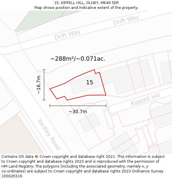 15, KIPPELL HILL, OLNEY, MK46 5ER: Plot and title map