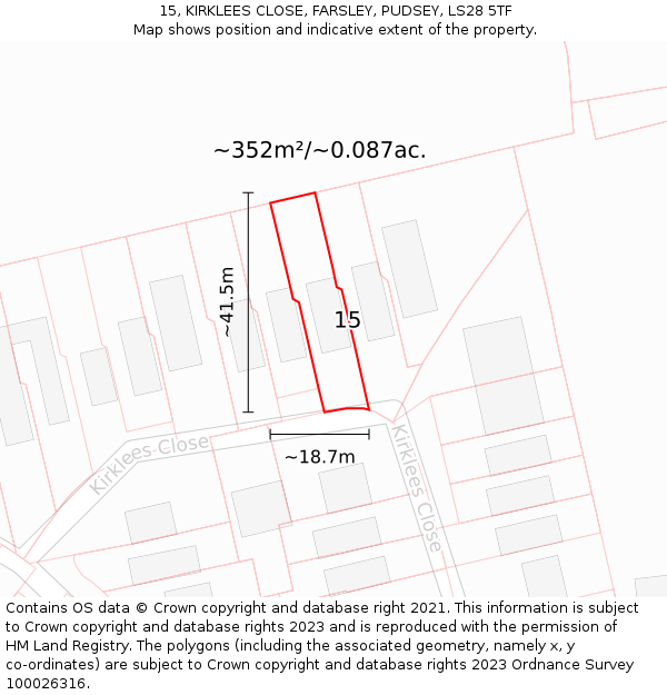 15, KIRKLEES CLOSE, FARSLEY, PUDSEY, LS28 5TF: Plot and title map