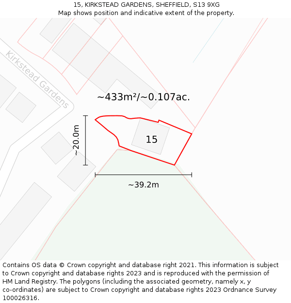 15, KIRKSTEAD GARDENS, SHEFFIELD, S13 9XG: Plot and title map