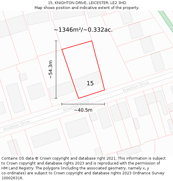 15, KNIGHTON DRIVE, LEICESTER, LE2 3HD: Plot and title map