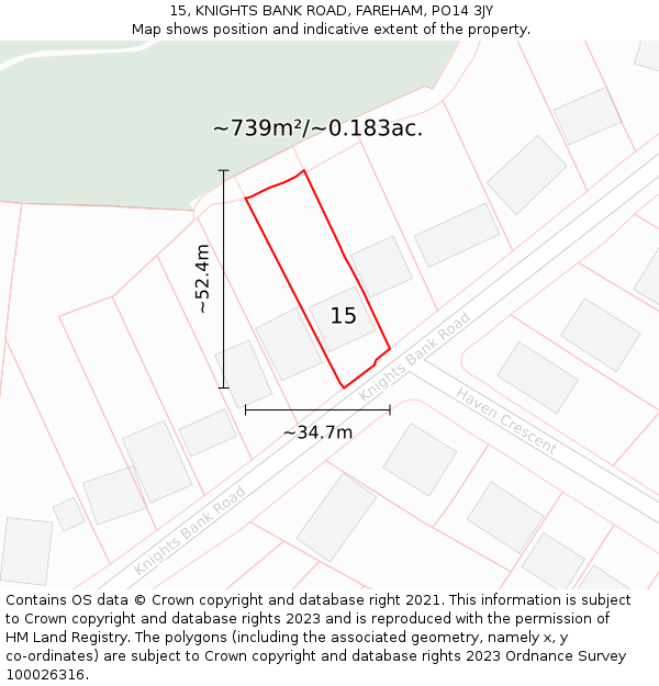 15, KNIGHTS BANK ROAD, FAREHAM, PO14 3JY: Plot and title map