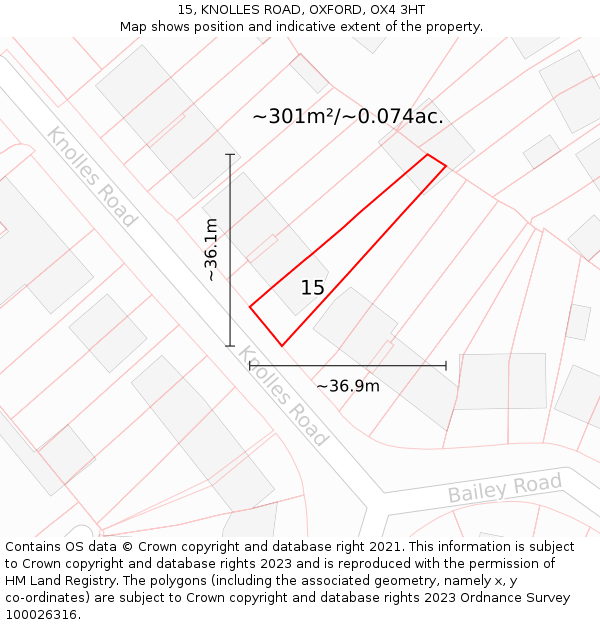 15, KNOLLES ROAD, OXFORD, OX4 3HT: Plot and title map