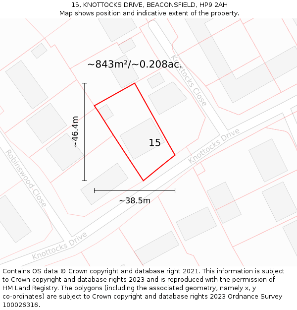 15, KNOTTOCKS DRIVE, BEACONSFIELD, HP9 2AH: Plot and title map