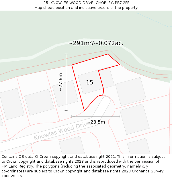 15, KNOWLES WOOD DRIVE, CHORLEY, PR7 2FE: Plot and title map