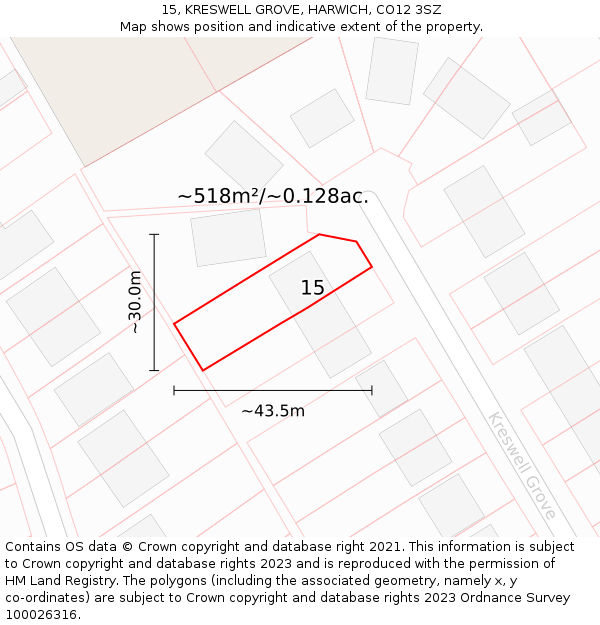 15, KRESWELL GROVE, HARWICH, CO12 3SZ: Plot and title map