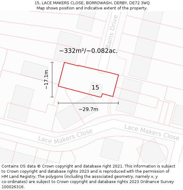 15, LACE MAKERS CLOSE, BORROWASH, DERBY, DE72 3WQ: Plot and title map