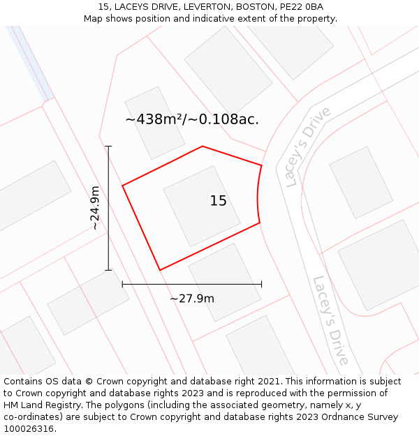 15, LACEYS DRIVE, LEVERTON, BOSTON, PE22 0BA: Plot and title map