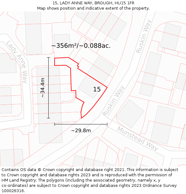 15, LADY ANNE WAY, BROUGH, HU15 1FR: Plot and title map