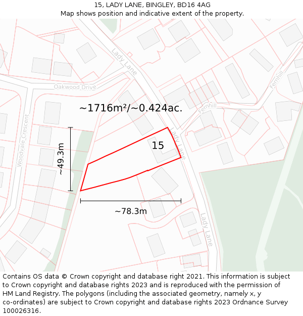 15, LADY LANE, BINGLEY, BD16 4AG: Plot and title map