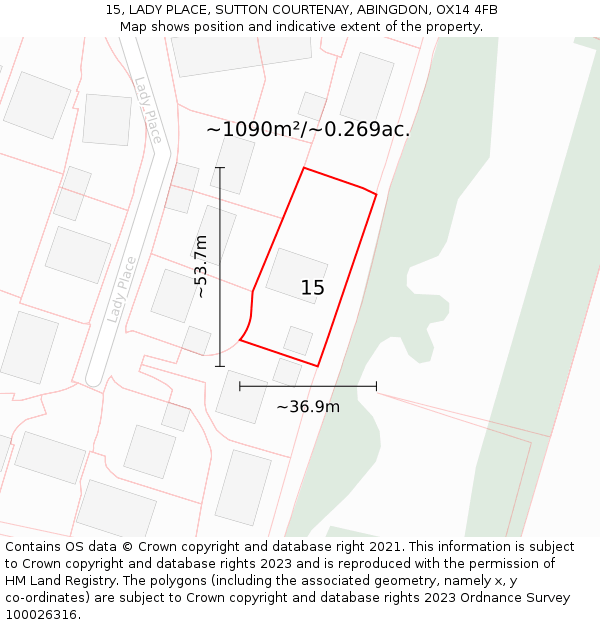 15, LADY PLACE, SUTTON COURTENAY, ABINGDON, OX14 4FB: Plot and title map