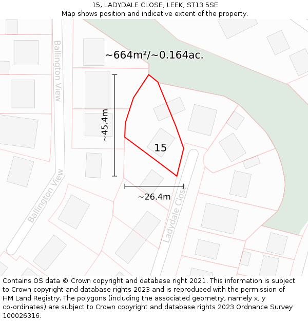 15, LADYDALE CLOSE, LEEK, ST13 5SE: Plot and title map