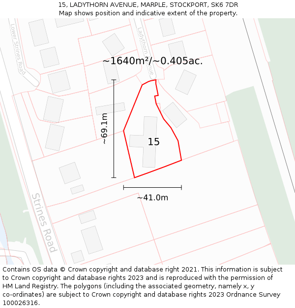 15, LADYTHORN AVENUE, MARPLE, STOCKPORT, SK6 7DR: Plot and title map