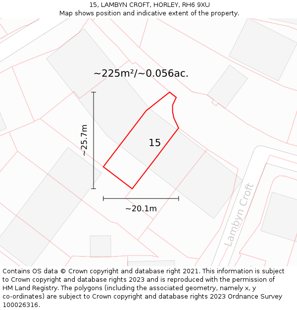 15, LAMBYN CROFT, HORLEY, RH6 9XU: Plot and title map