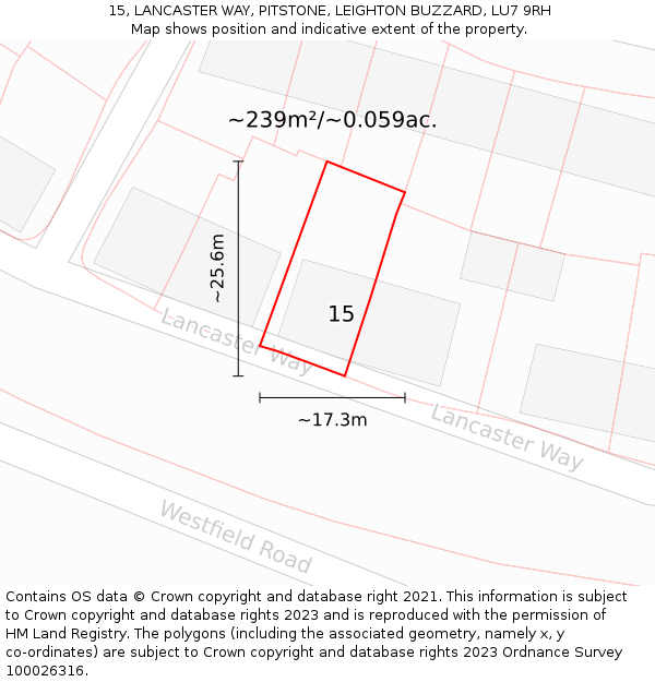 15, LANCASTER WAY, PITSTONE, LEIGHTON BUZZARD, LU7 9RH: Plot and title map