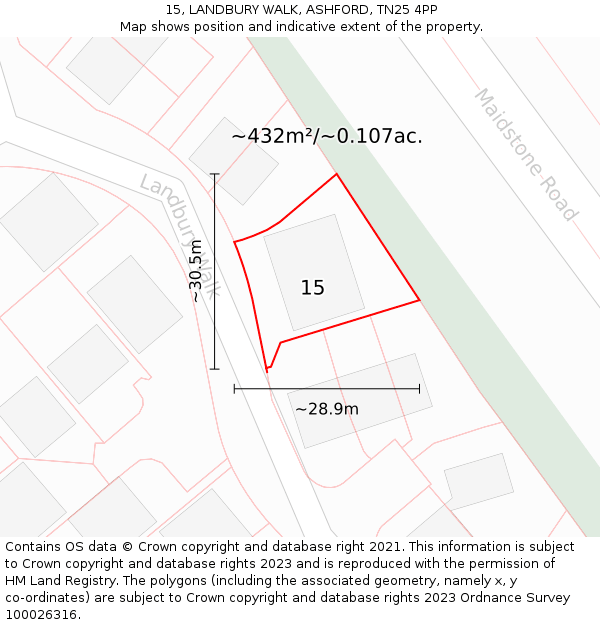 15, LANDBURY WALK, ASHFORD, TN25 4PP: Plot and title map