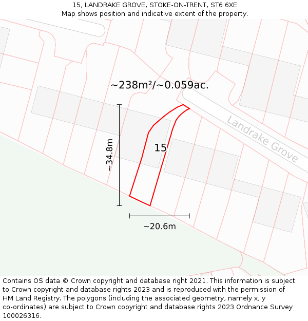 15, LANDRAKE GROVE, STOKE-ON-TRENT, ST6 6XE: Plot and title map