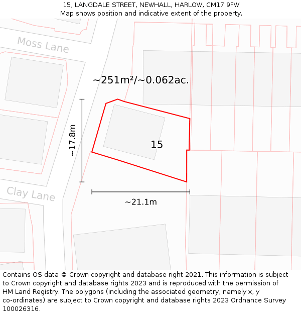 15, LANGDALE STREET, NEWHALL, HARLOW, CM17 9FW: Plot and title map