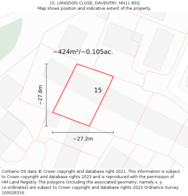 15, LANGDON CLOSE, DAVENTRY, NN11 8SQ: Plot and title map