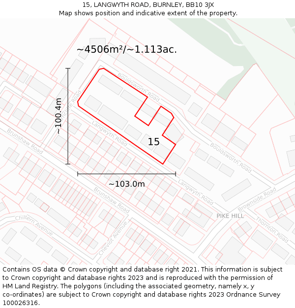 15, LANGWYTH ROAD, BURNLEY, BB10 3JX: Plot and title map