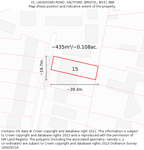 15, LANSDOWN ROAD, SALTFORD, BRISTOL, BS31 3BB: Plot and title map