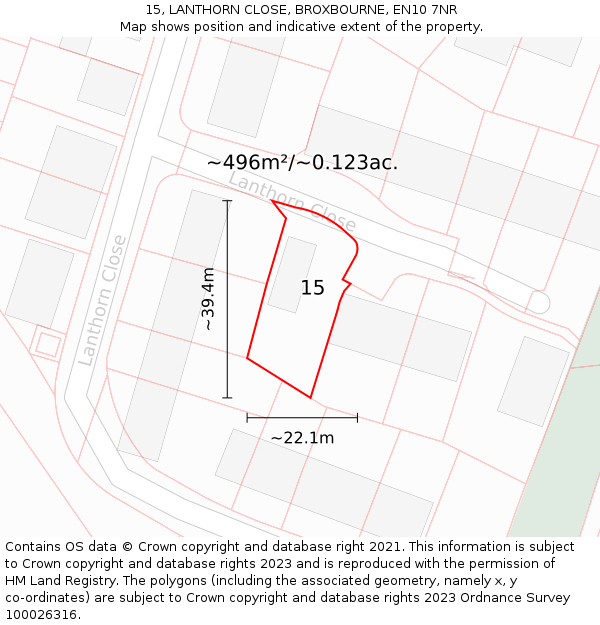 15, LANTHORN CLOSE, BROXBOURNE, EN10 7NR: Plot and title map