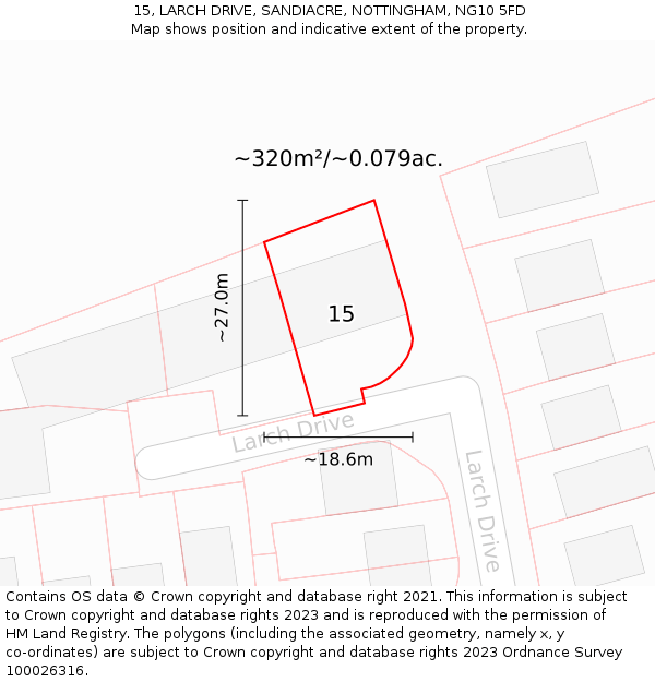 15, LARCH DRIVE, SANDIACRE, NOTTINGHAM, NG10 5FD: Plot and title map