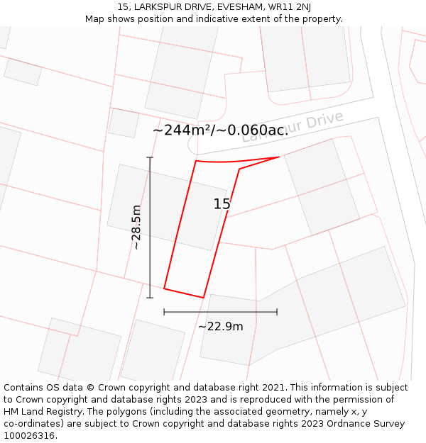 15, LARKSPUR DRIVE, EVESHAM, WR11 2NJ: Plot and title map