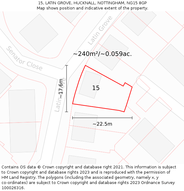 15, LATIN GROVE, HUCKNALL, NOTTINGHAM, NG15 8GP: Plot and title map