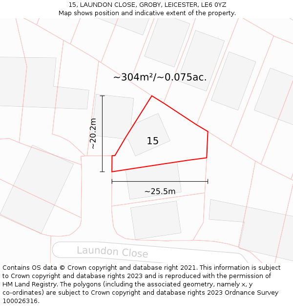 15, LAUNDON CLOSE, GROBY, LEICESTER, LE6 0YZ: Plot and title map