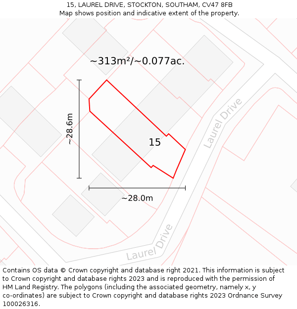 15, LAUREL DRIVE, STOCKTON, SOUTHAM, CV47 8FB: Plot and title map