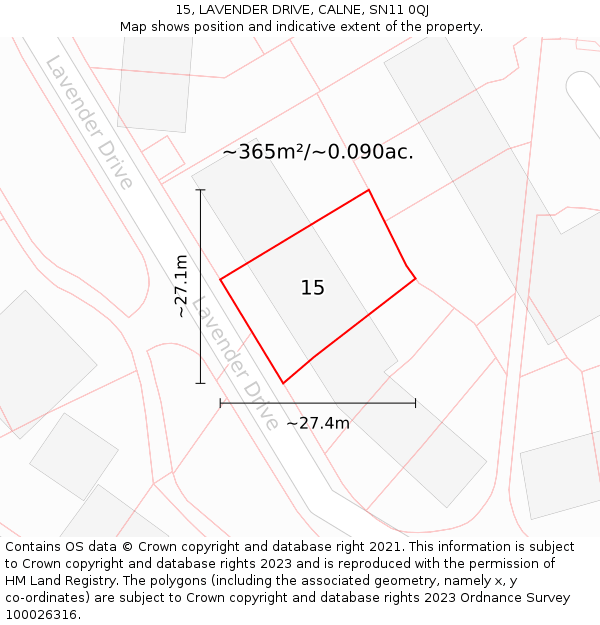 15, LAVENDER DRIVE, CALNE, SN11 0QJ: Plot and title map