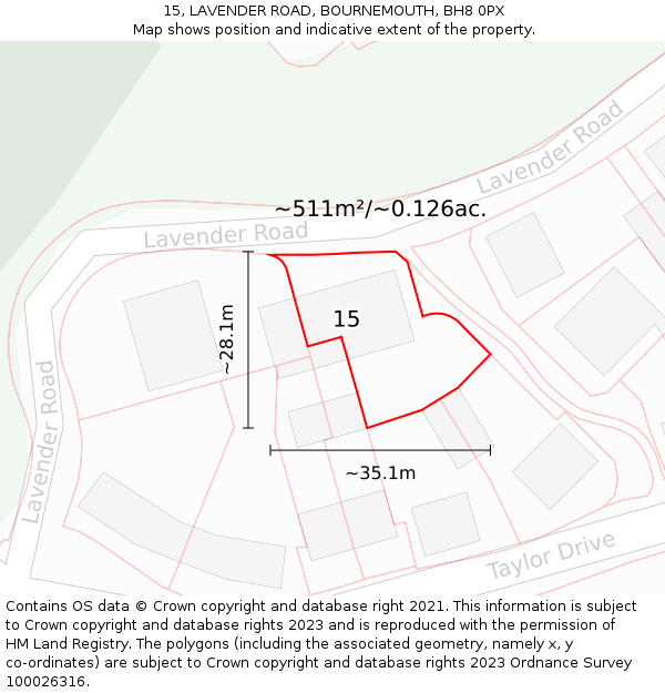 15, LAVENDER ROAD, BOURNEMOUTH, BH8 0PX: Plot and title map