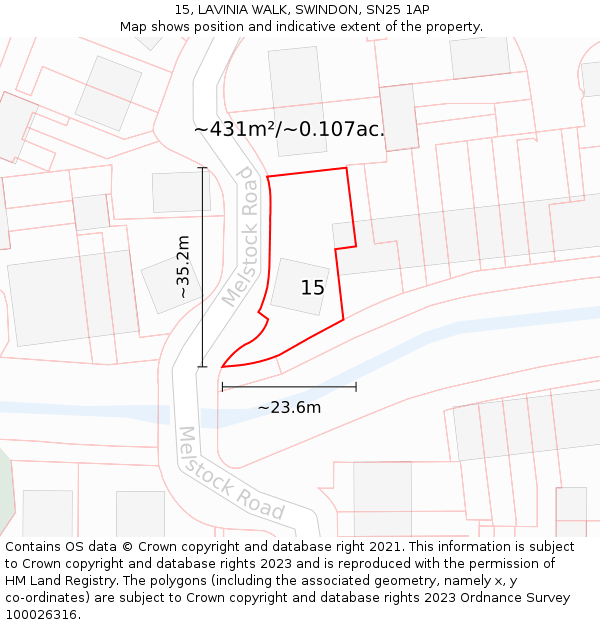 15, LAVINIA WALK, SWINDON, SN25 1AP: Plot and title map