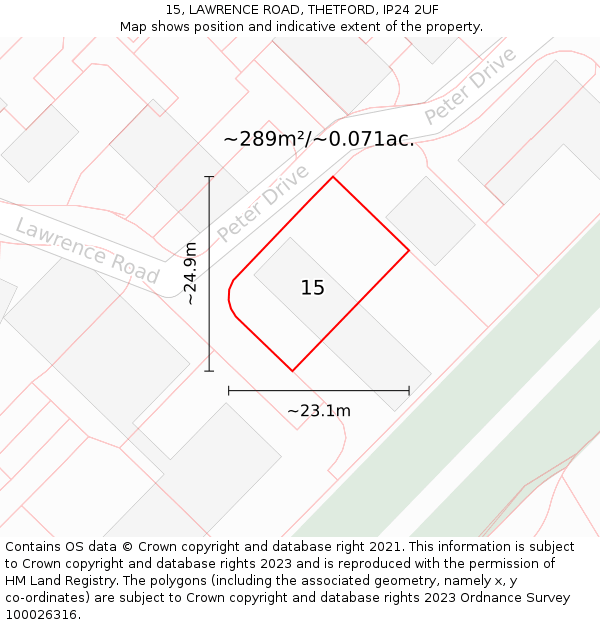 15, LAWRENCE ROAD, THETFORD, IP24 2UF: Plot and title map