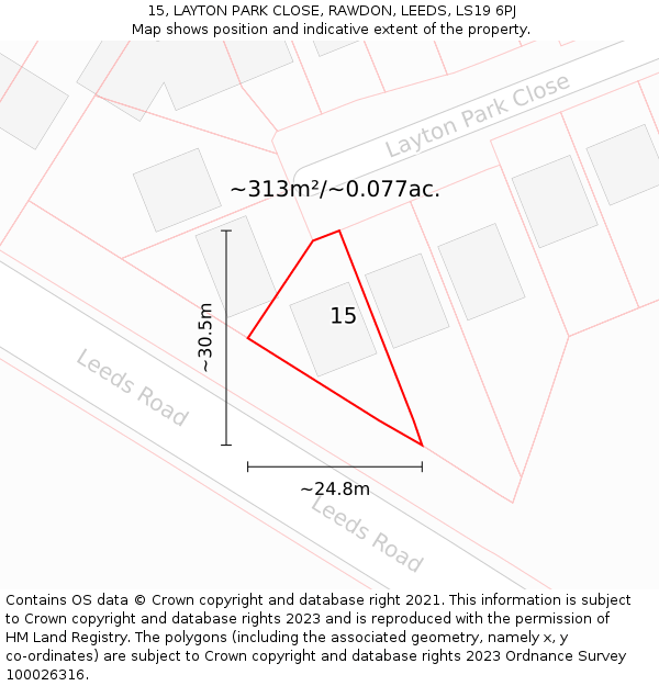 15, LAYTON PARK CLOSE, RAWDON, LEEDS, LS19 6PJ: Plot and title map
