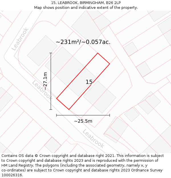 15, LEABROOK, BIRMINGHAM, B26 2LP: Plot and title map