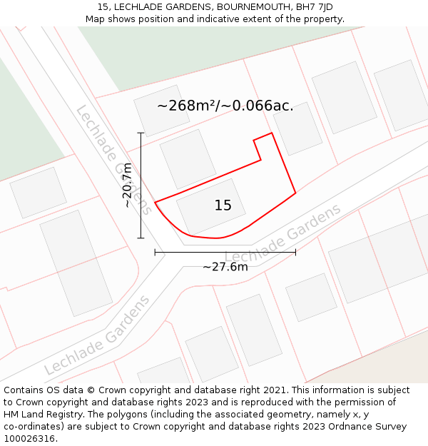 15, LECHLADE GARDENS, BOURNEMOUTH, BH7 7JD: Plot and title map