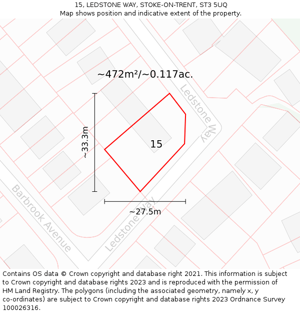 15, LEDSTONE WAY, STOKE-ON-TRENT, ST3 5UQ: Plot and title map