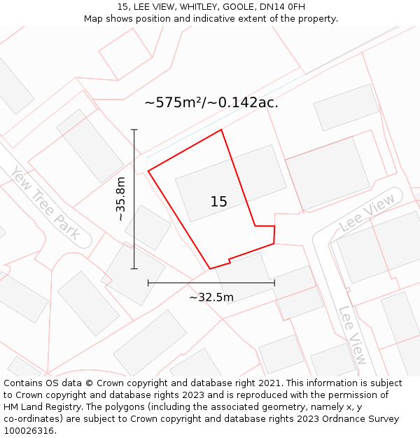 15, LEE VIEW, WHITLEY, GOOLE, DN14 0FH: Plot and title map