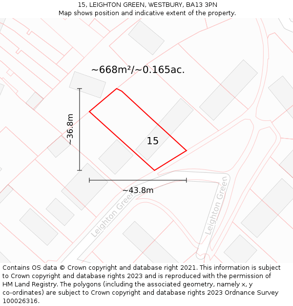 15, LEIGHTON GREEN, WESTBURY, BA13 3PN: Plot and title map